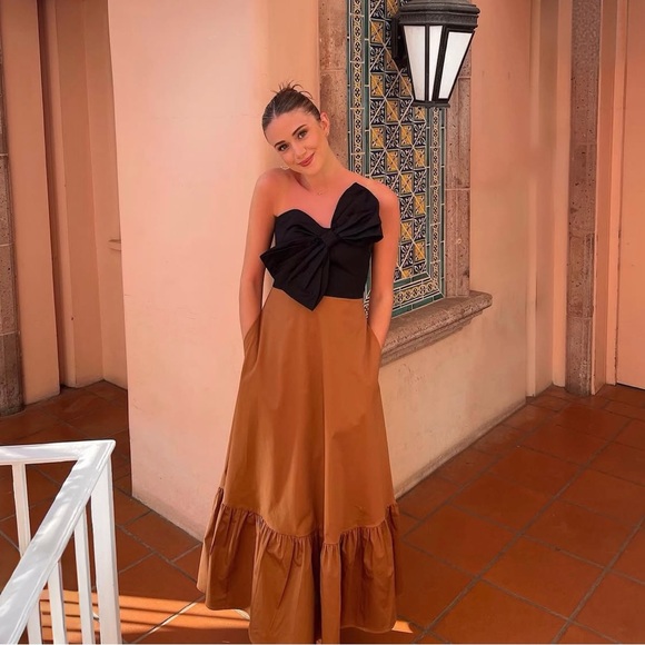 Anthropologie Hutch Black Motif Color block Bow -Tie Maxi Dress - Picture 5 of 10